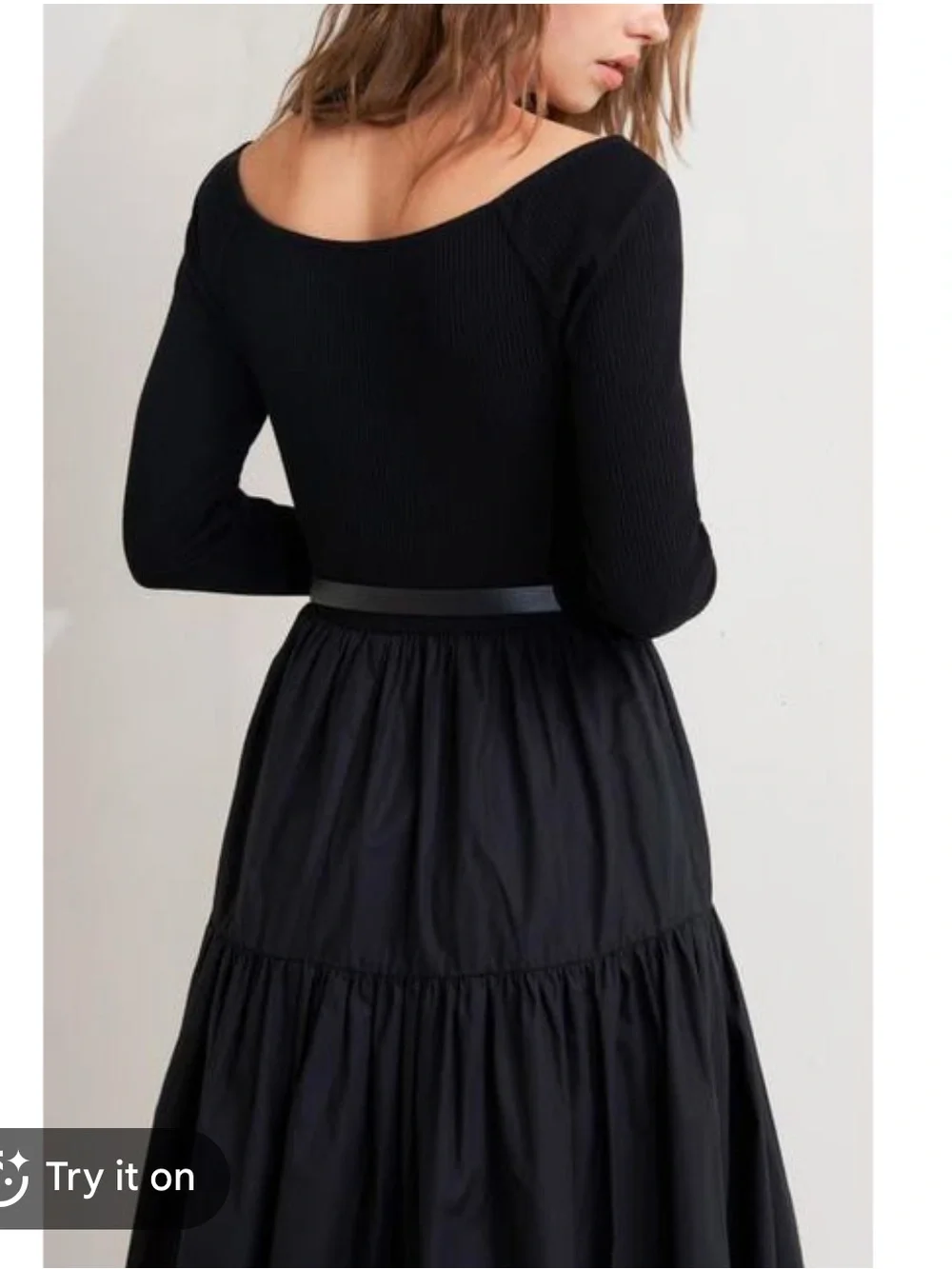 FreeMarket Womens Black Long Sleeve Cotton Scoop-Back Dress with Layered Skirt S